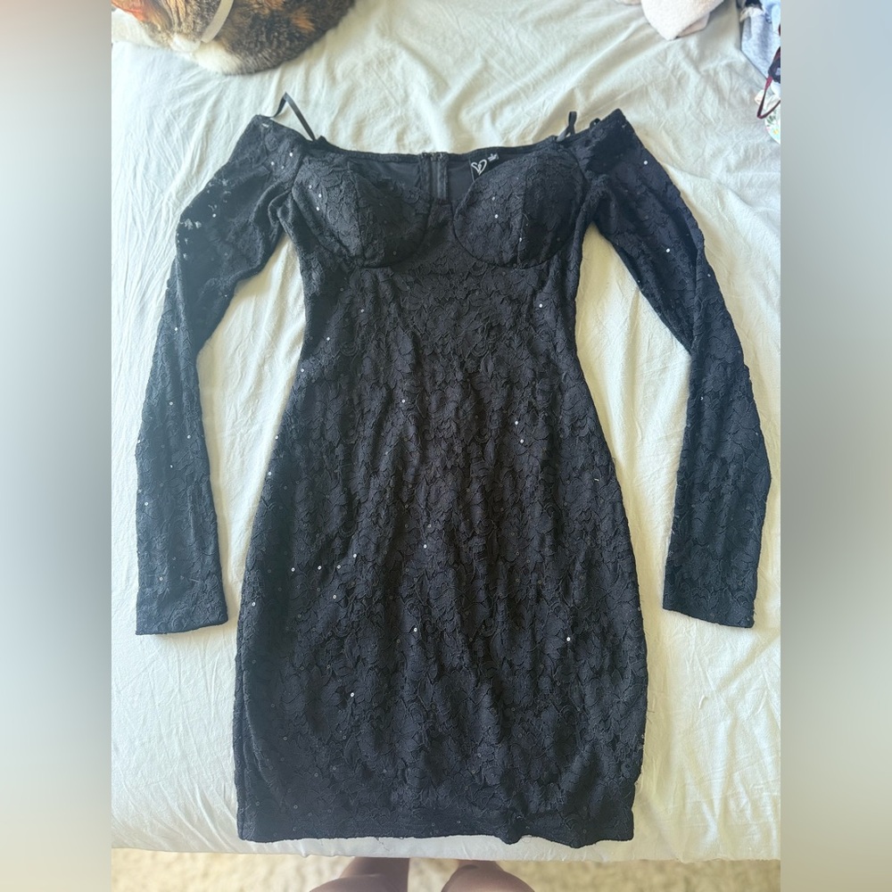 Windsor Black Off the Shoulder Sequin Dress